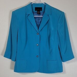 Vintage August Silk Button Blazer Size L Blue Teal Classic Old Money Preppy